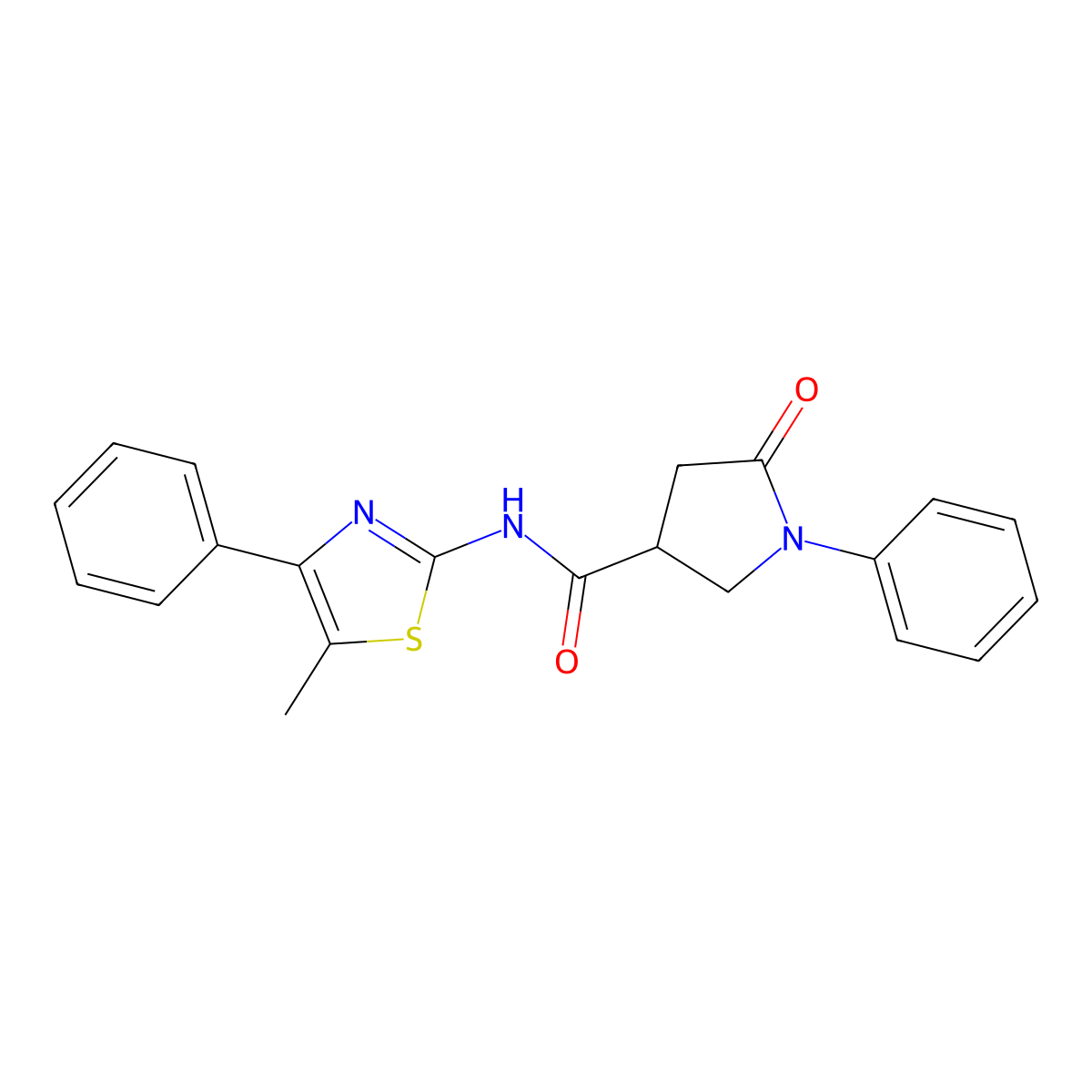N-(5-methyl-4-phenyl-1,3-thiazol-2-yl)-5-oxo-1-phenylpyrrolidine-3-carboxamide molecular structure, CAS 838593-42-3
