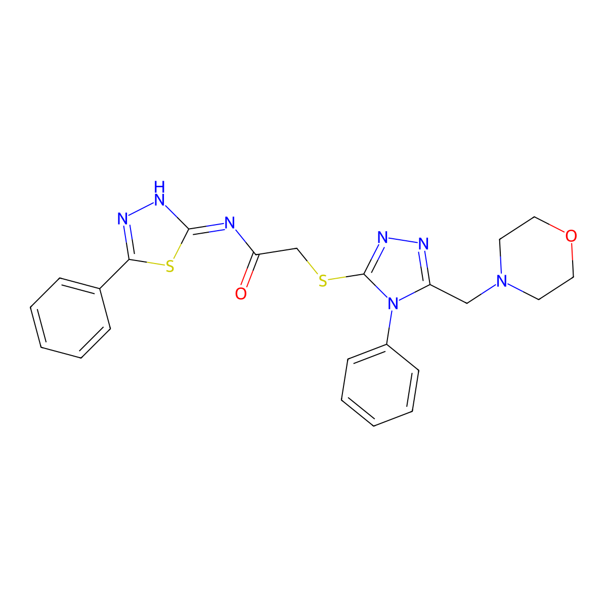 2-[[5-(morpholin-4-ylmethyl)-4-phenyl-1,2,4-triazol-3-yl]sulfanyl]-N-(5-phenyl-1,3,4-thiadiazol-2-yl)acetamide molecular structure, CAS 838593-99-0