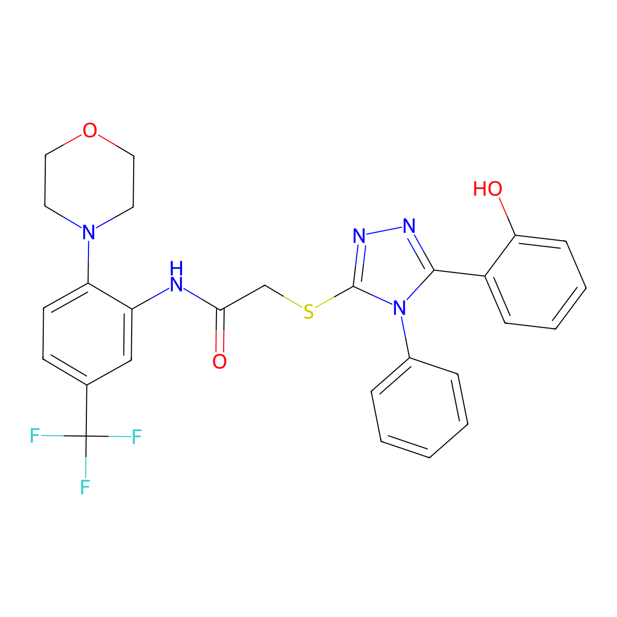 2-{[5-(2-hydroxyphenyl)-4-phenyl-4H-1,2,4-triazol-3-yl]sulfanyl}-N-[2-(morpholin-4-yl)-5-(trifluoromethyl)phenyl]acetamide molecular structure, CAS 838597-09-4