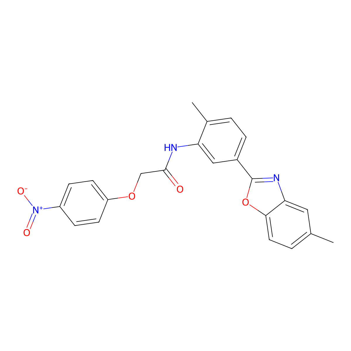 N-[2-methyl-5-(5-methyl-1,3-benzoxazol-2-yl)phenyl]-2-(4-nitrophenoxy)acetamide molecular structure, CAS 838598-46-2
