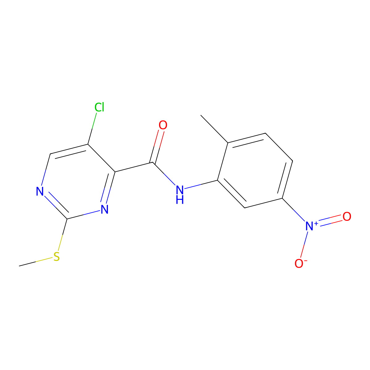 5-chloro-N-(2-methyl-5-nitrophenyl)-2-(methylsulfanyl)pyrimidine-4-carboxamide molecular structure, CAS 838599-64-7