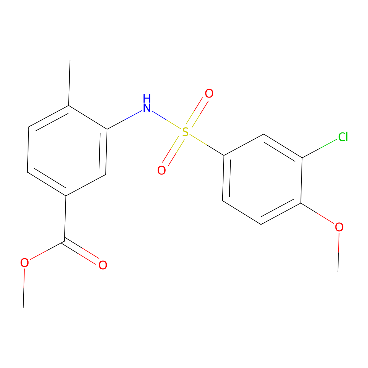 Methyl 3-{[(3-chloro-4-methoxyphenyl)sulfonyl]amino}-4-methylbenzoate molecular structure, CAS 838600-34-3