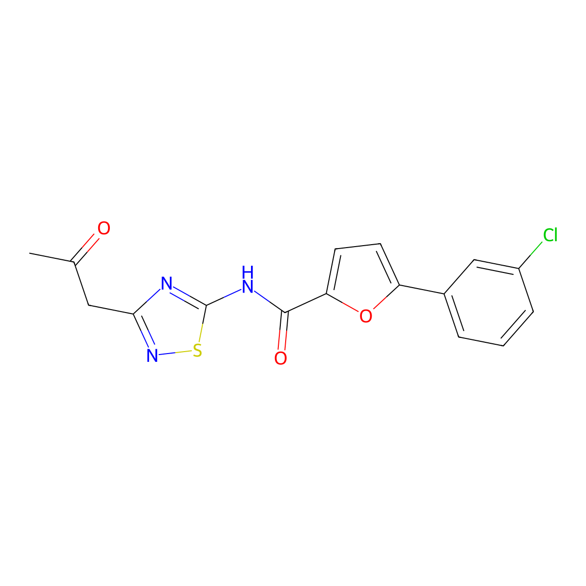 5-(3-chlorophenyl)-N-[3-(2-oxopropyl)-1,2,4-thiadiazol-5-yl]furan-2-carboxamide molecular structure, CAS 838606-37-4