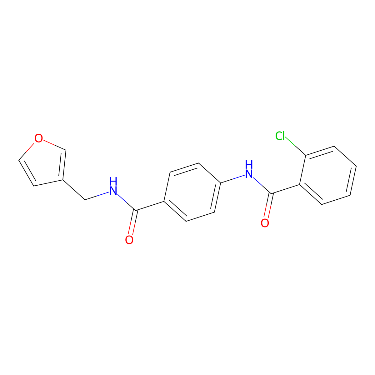 2-chloro-N-[4-(furan-3-ylmethylcarbamoyl)phenyl]benzamide molecular structure, CAS 838610-97-2