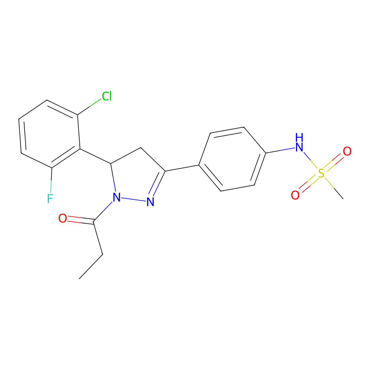 N-(4-(5-(2-chloro-6-fluorophenyl)-1-propionyl-4,5-dihydro-1H-pyrazol-3-yl)phenyl)methanesulfonamide molecular structure, CAS 838611-19-1