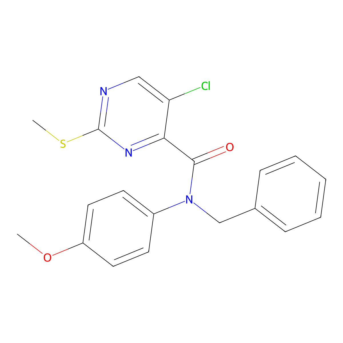 N-benzyl-5-chloro-N-(4-methoxyphenyl)-2-(methylsulfanyl)pyrimidine-4-carboxamide molecular structure, CAS 838620-40-9