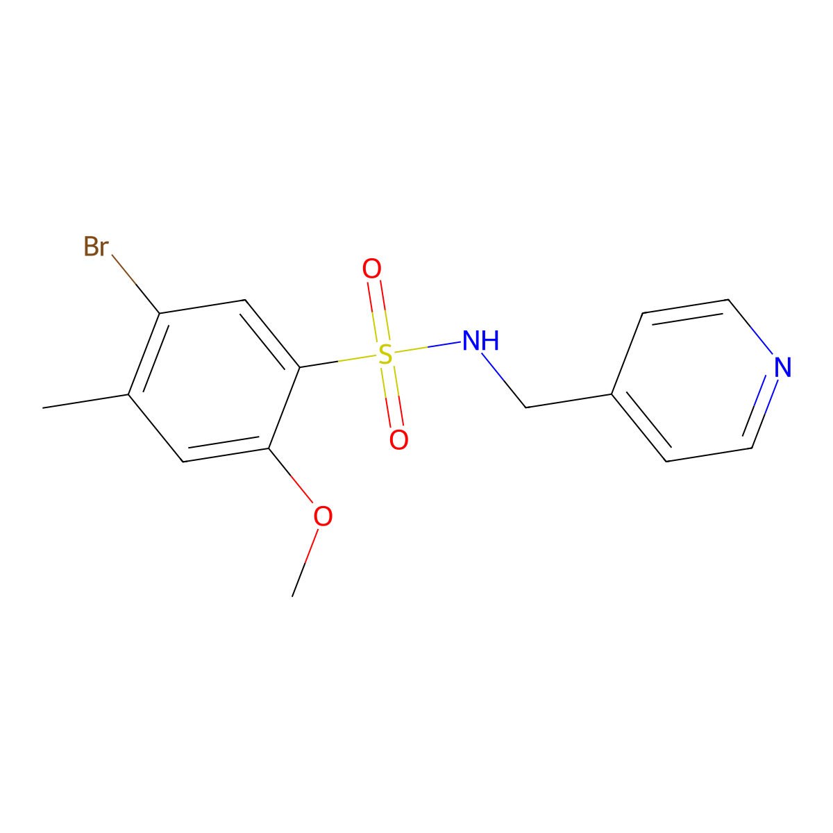 5-bromo-2-methoxy-4-methyl-N-(pyridin-4-ylmethyl)benzenesulfonamide molecular structure, CAS 838622-31-4