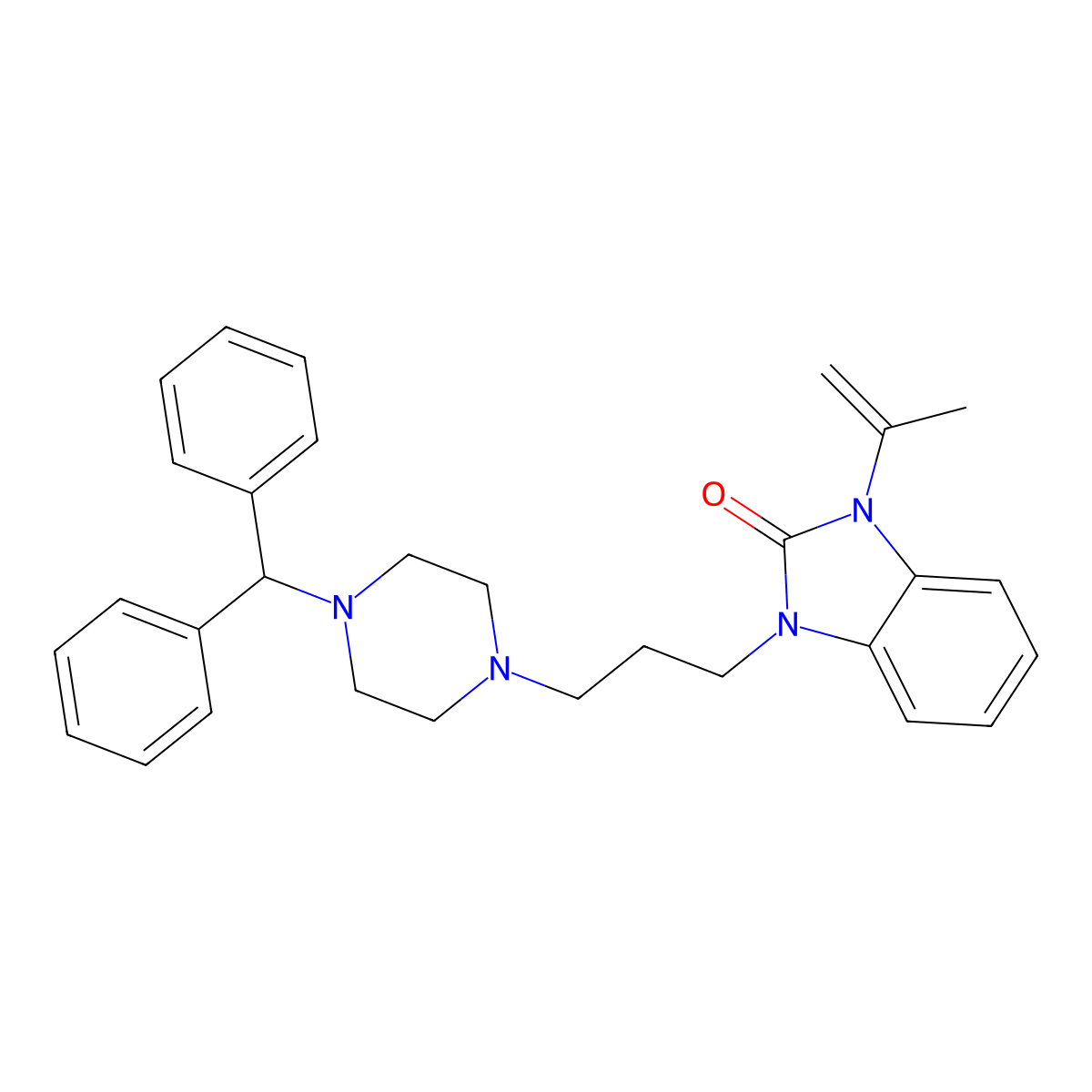1-(3-(4-(Diphenylmethyl)-1-piperazinyl)propyl)-1,3-dihydro-3-(1-methylvinyl)-2H-benzimidazol-2-one molecular structure, CAS 83863-67-6
