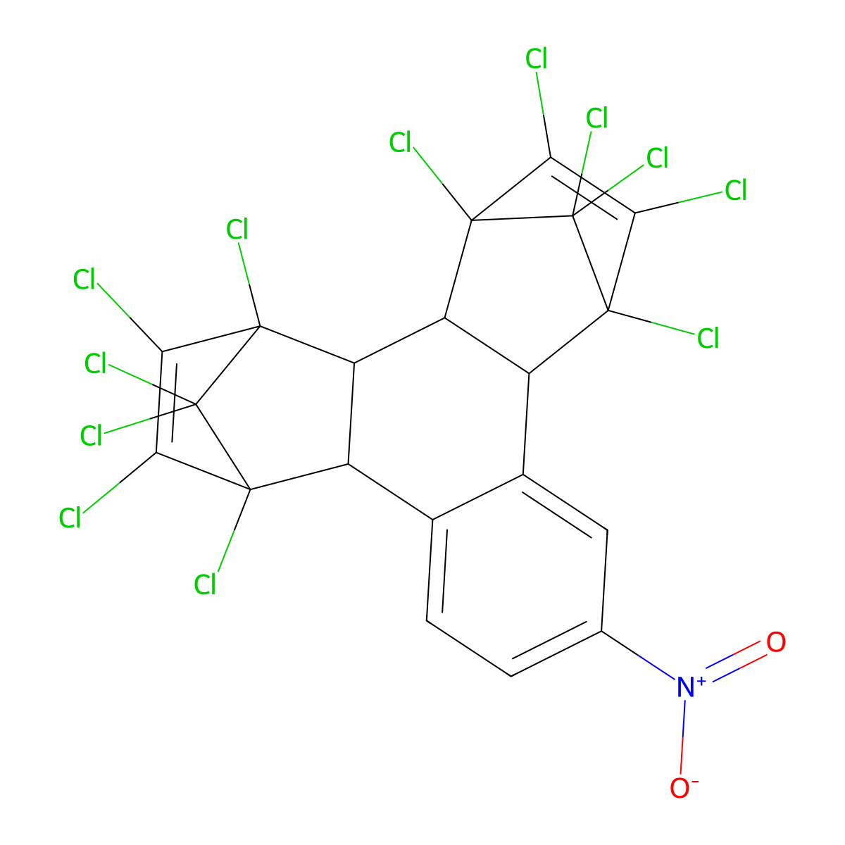 1,2,3,4,5,6,7,8,13,13,14,14-Dodecachloro-1,4,4a,4b,5,8,8a,12b-octahydro-10-nitro-1,4:5,8-dimethanotriphenylene molecular structure, CAS 83878-00-6