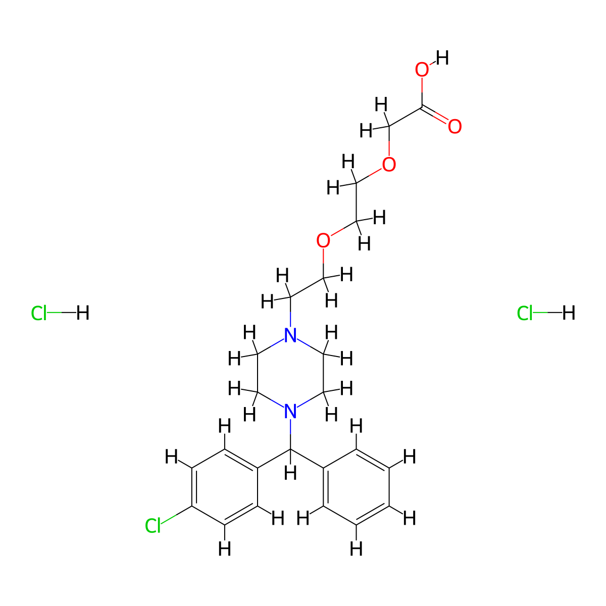 Acetic acid, (2-(2-(4-((4-chlorophenyl)phenylmethyl)-1-piperazinyl)ethoxy)ethoxy)-, dihydrochloride molecular structure, CAS 83881-56-5