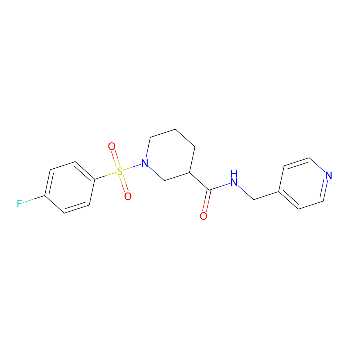 1-(4-fluorophenyl)sulfonyl-N-(pyridin-4-ylmethyl)piperidine-3-carboxamide molecular structure, CAS 838810-28-9