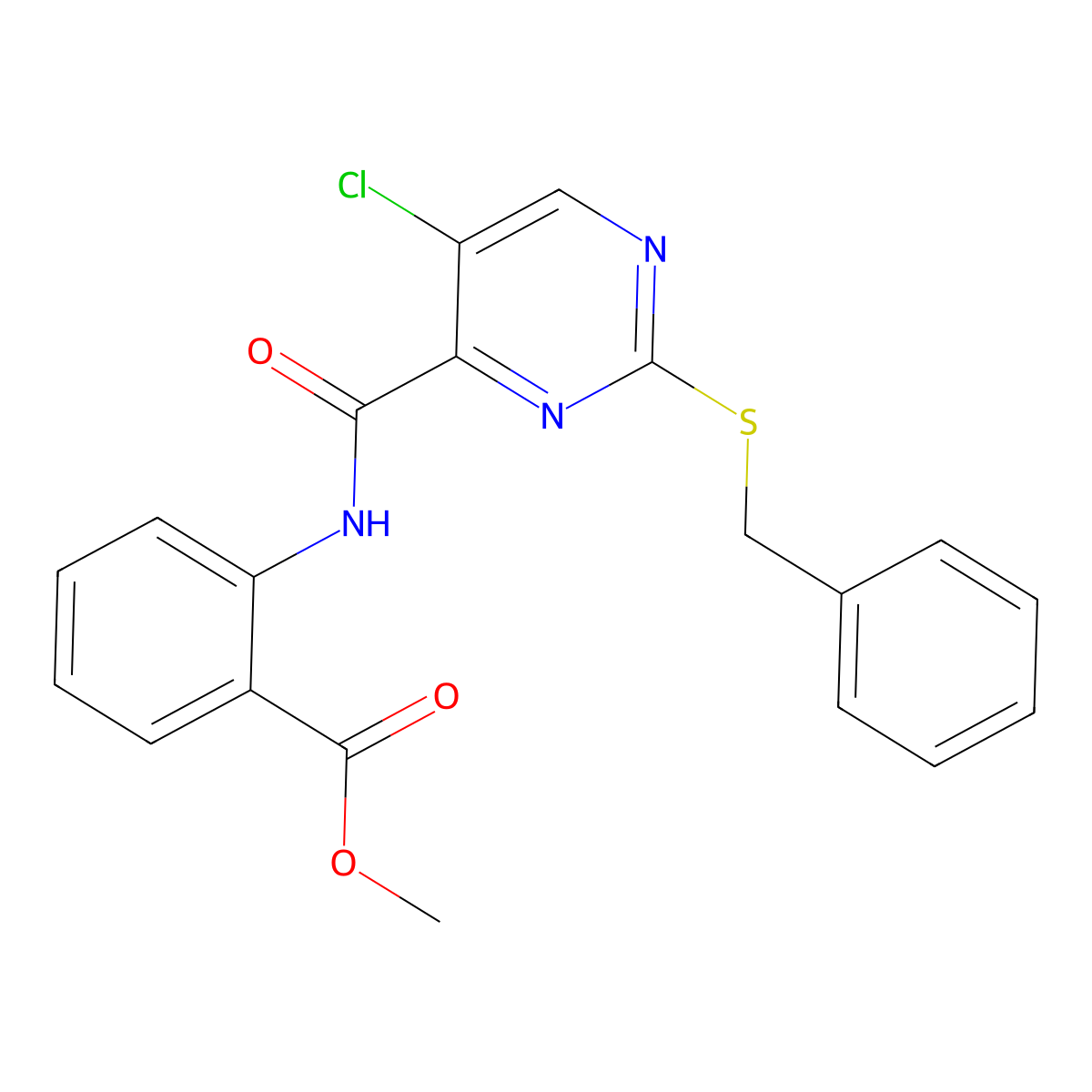 Methyl 2-({[2-(benzylsulfanyl)-5-chloropyrimidin-4-yl]carbonyl}amino)benzoate molecular structure, CAS 838810-51-8