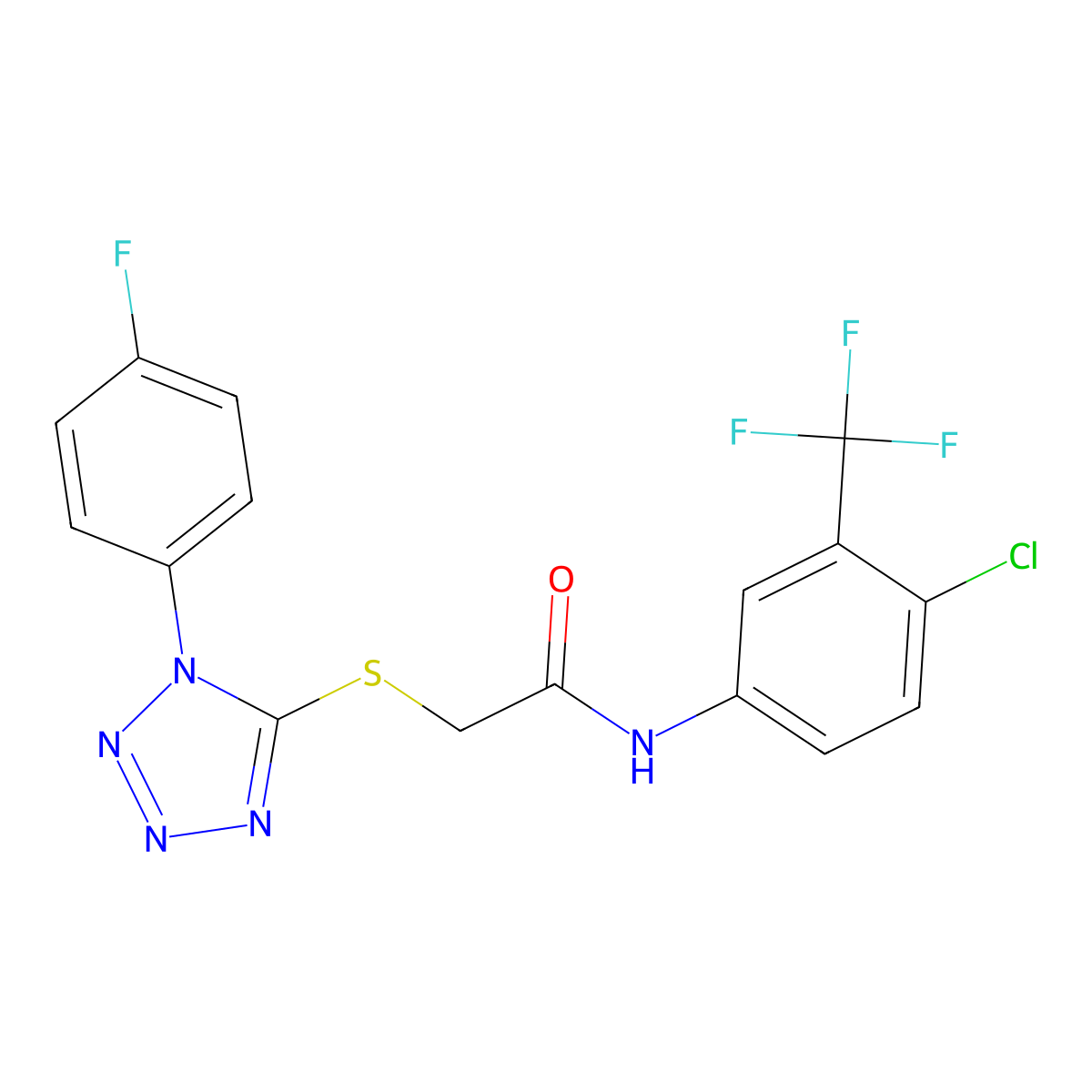 N-[4-chloro-3-(trifluoromethyl)phenyl]-2-[1-(4-fluorophenyl)tetrazol-5-yl]sulfanylacetamide molecular structure, CAS 838810-64-3