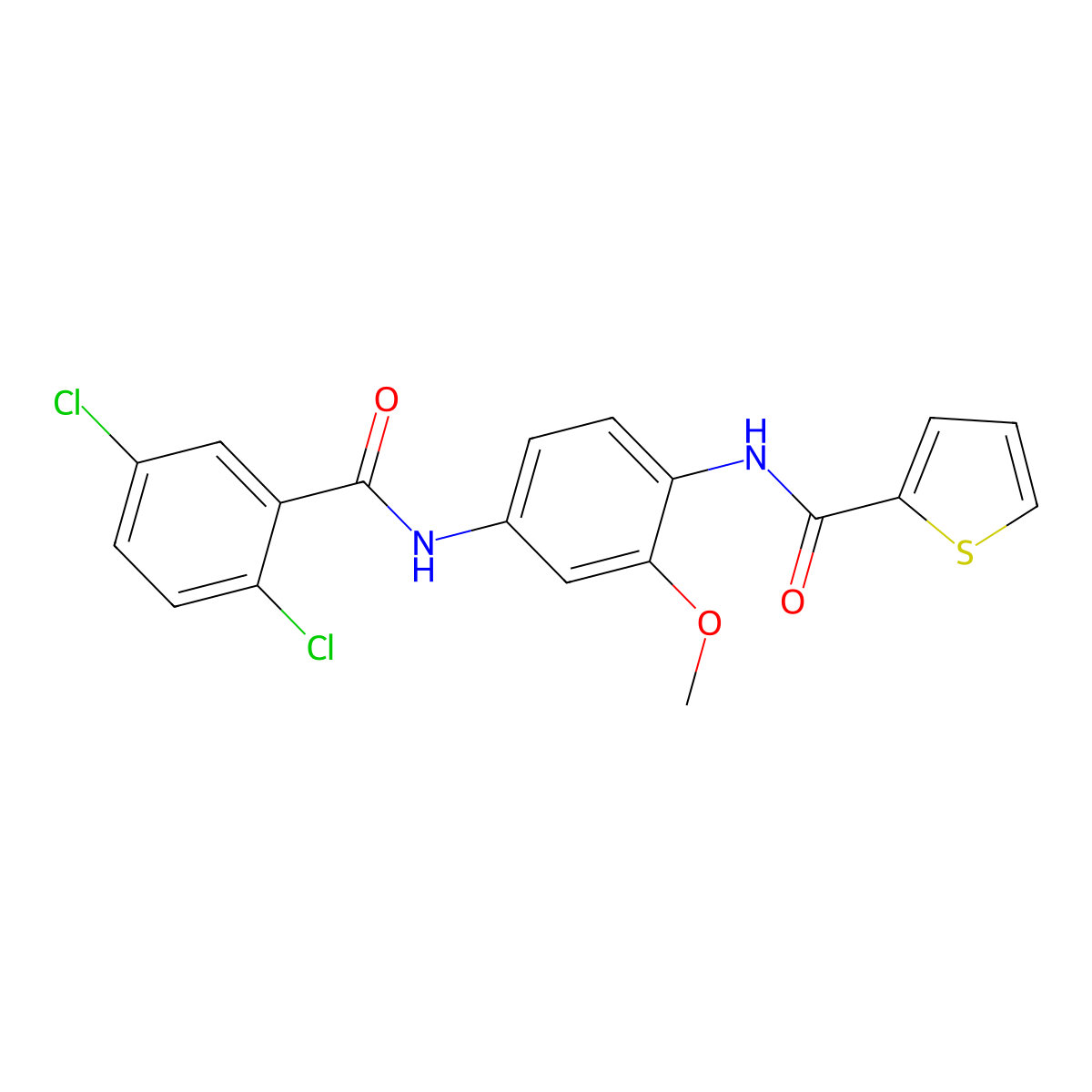 N-[4-[(2,5-dichlorobenzoyl)amino]-2-methoxyphenyl]thiophene-2-carboxamide molecular structure, CAS 838810-81-4