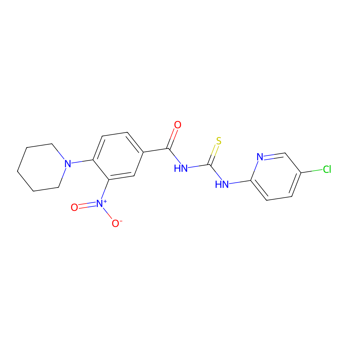 N-((5-Chloropyridin-2-yl)carbamothioyl)-3-nitro-4-(piperidin-1-yl)benzamide molecular structure, CAS 838810-96-1