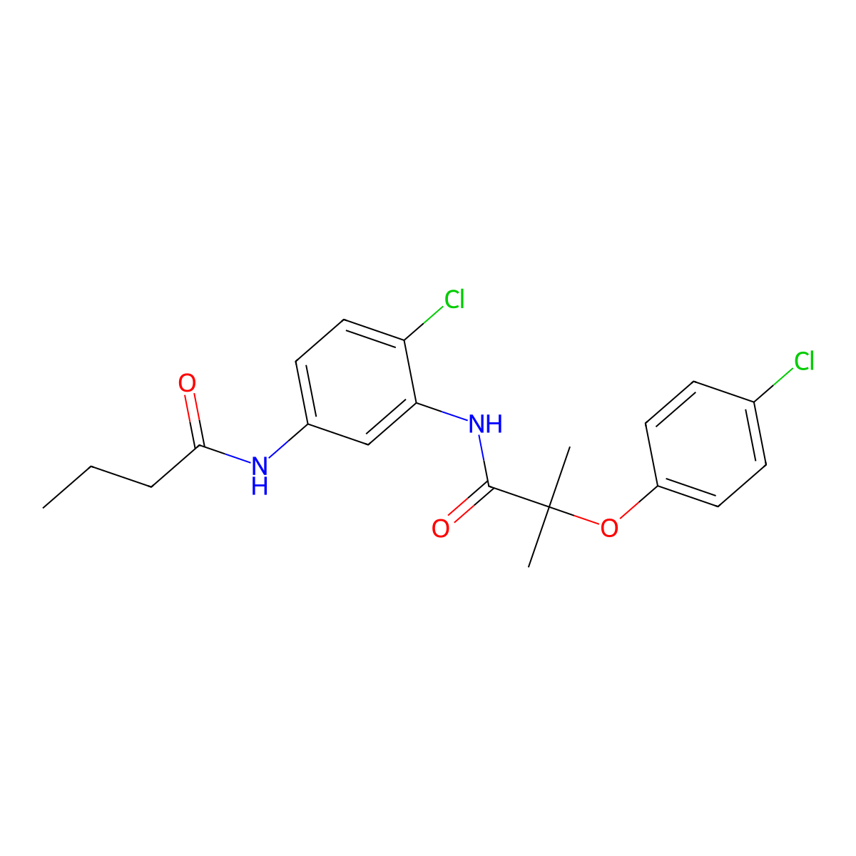 N-[5-(butanoylamino)-2-chlorophenyl]-2-(4-chlorophenoxy)-2-methylpropanamide molecular structure, CAS 838811-03-3