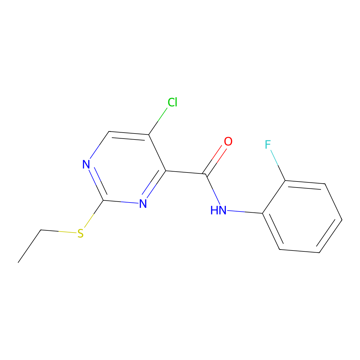 5-chloro-2-ethylsulfanyl-N-(2-fluorophenyl)pyrimidine-4-carboxamide molecular structure, CAS 838811-23-7