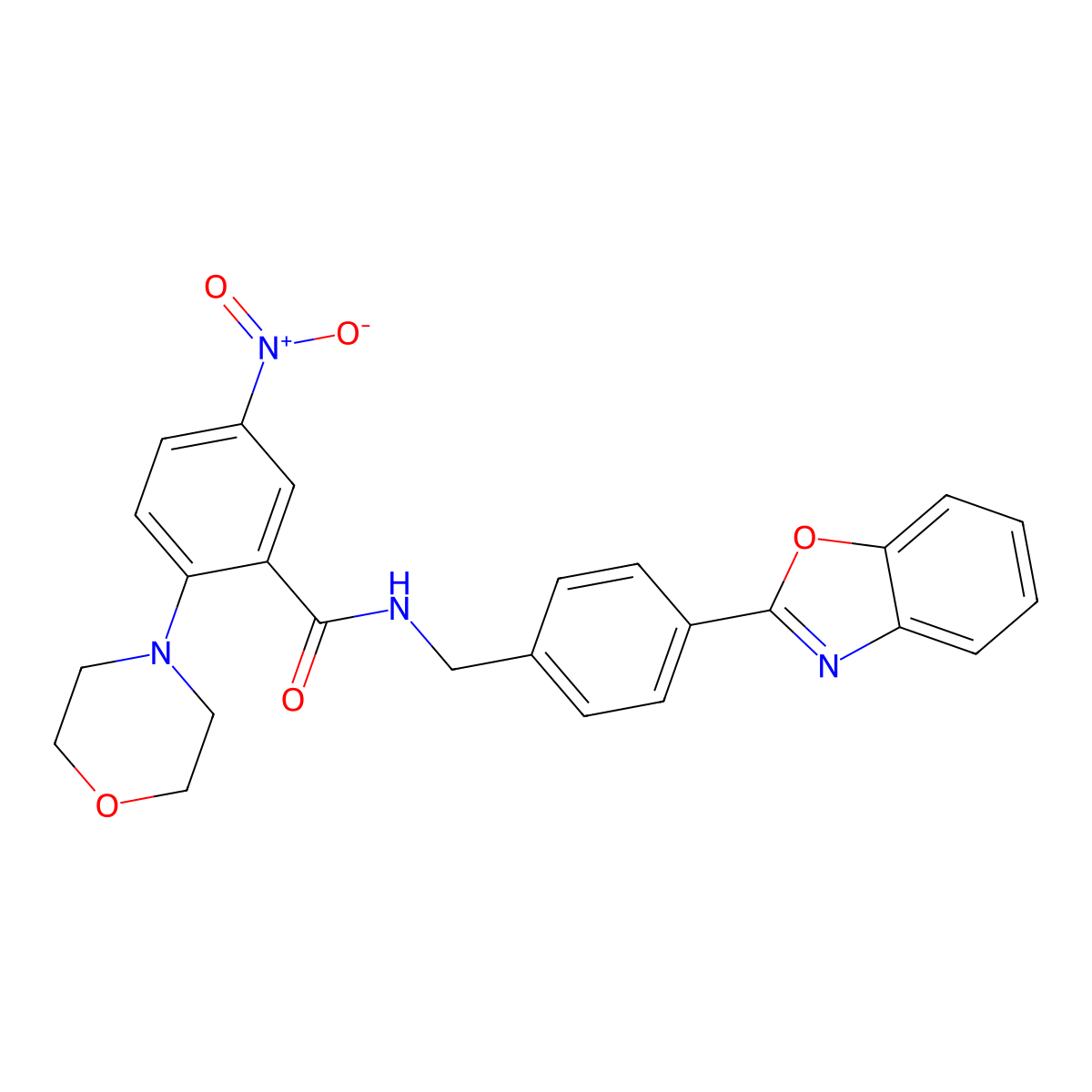 N-[[4-(1,3-benzoxazol-2-yl)phenyl]methyl]-2-morpholin-4-yl-5-nitrobenzamide molecular structure, CAS 838811-43-1