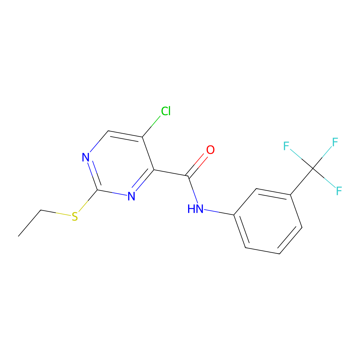 5-chloro-2-(ethylsulfanyl)-N-[3-(trifluoromethyl)phenyl]pyrimidine-4-carboxamide molecular structure, CAS 838811-51-1