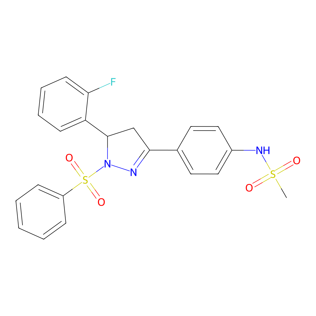 N-(4-(5-(2-fluorophenyl)-1-(phenylsulfonyl)-4,5-dihydro-1H-pyrazol-3-yl)phenyl)methanesulfonamide molecular structure, CAS 838811-63-5