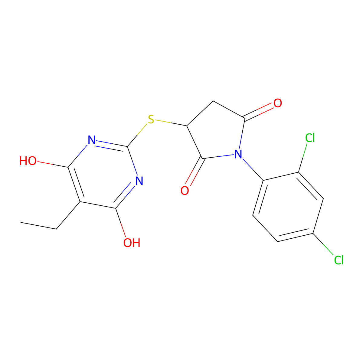 1-(2,4-Dichlorophenyl)-3-[(5-ethyl-4,6-dihydroxypyrimidin-2-yl)sulfanyl]pyrrolidine-2,5-dione molecular structure, CAS 838811-72-6