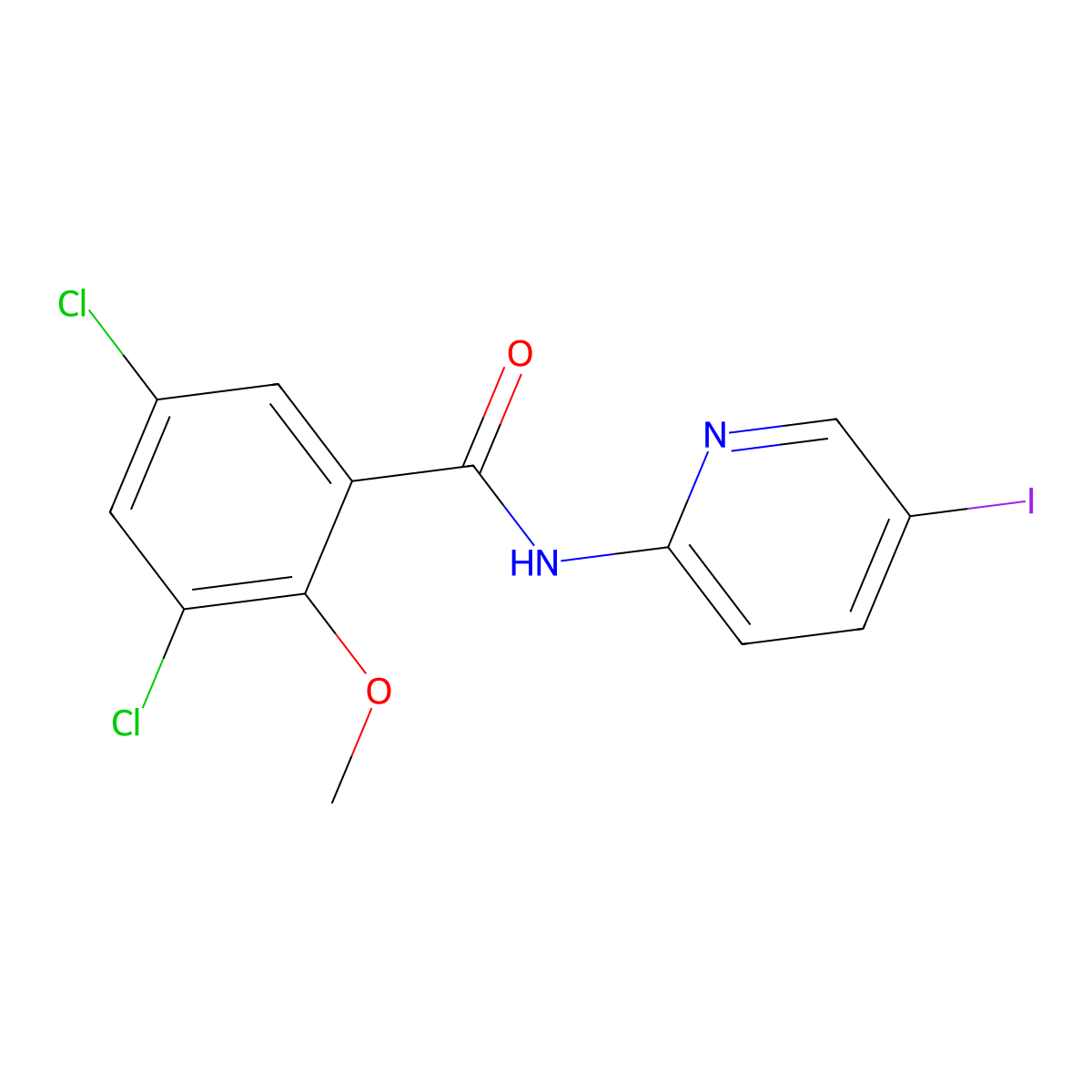 3,5-dichloro-N-(5-iodo-2-pyridinyl)-2-methoxybenzamide molecular structure, CAS 838811-78-2