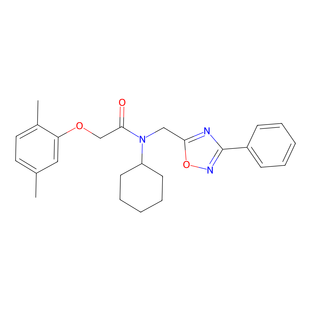 N-cyclohexyl-2-(2,5-dimethylphenoxy)-N-[(3-phenyl-1,2,4-oxadiazol-5-yl)methyl]acetamide molecular structure, CAS 838811-95-3