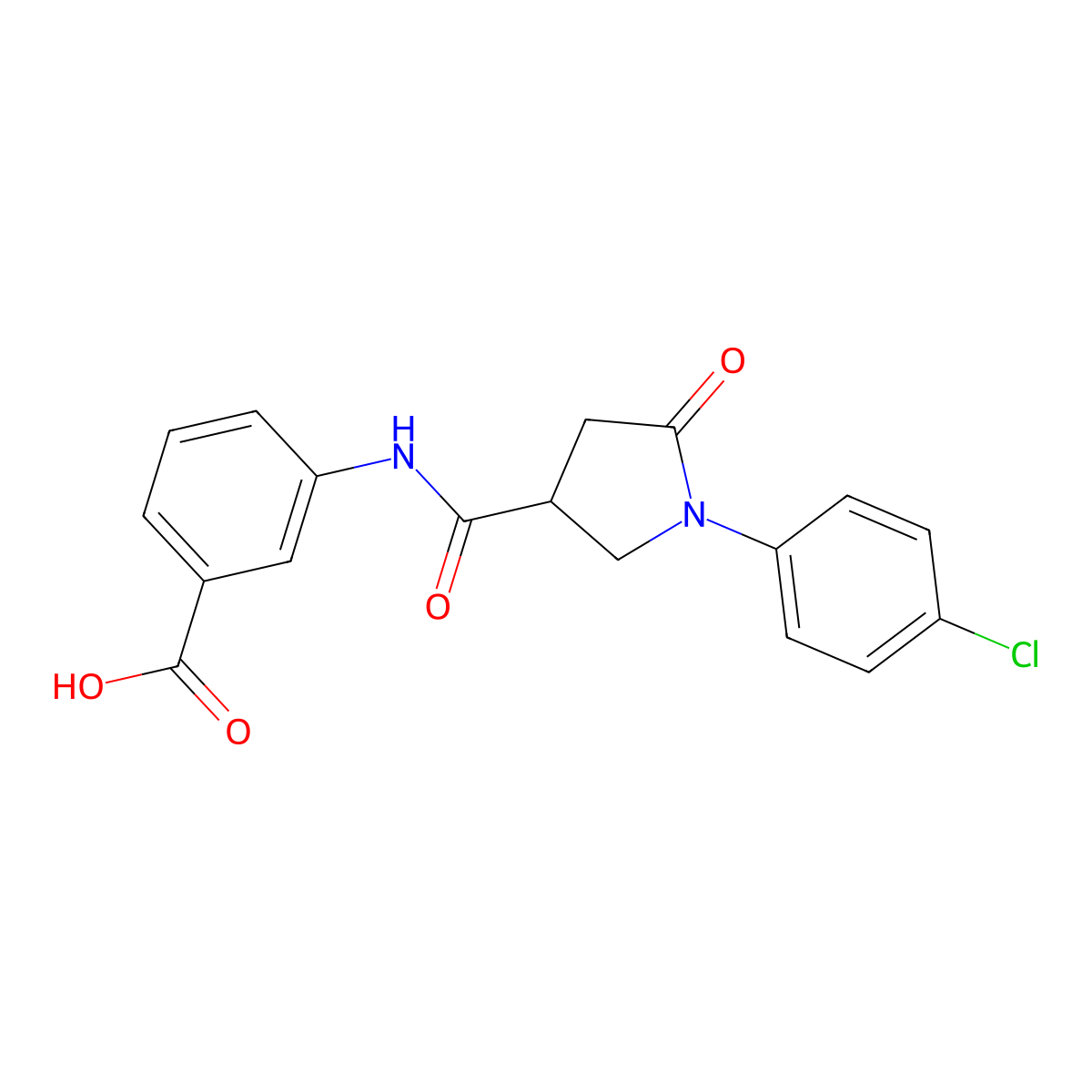 3-({[1-(4-Chlorophenyl)-5-oxopyrrolidin-3-yl]carbonyl}amino)benzoic acid molecular structure, CAS 838812-05-8