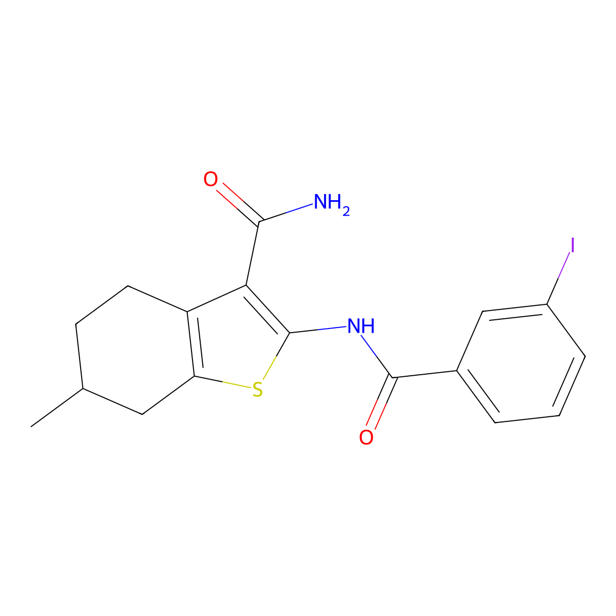 2-[(3-Iodobenzoyl)amino]-6-methyl-4,5,6,7-tetrahydro-1-benzothiophene-3-carboxamide molecular structure, CAS 838812-40-1
