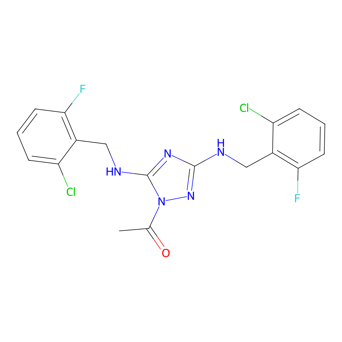 1-[3,5-Bis[(2-chloro-6-fluorophenyl)methylamino]-1,2,4-triazol-1-yl]ethanone molecular structure, CAS 838812-42-3