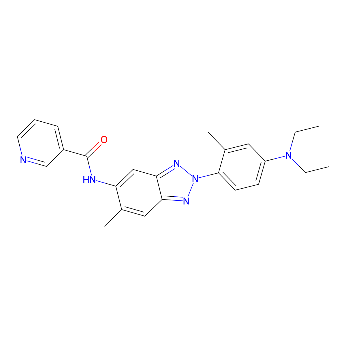 N-[2-[4-(diethylamino)-2-methylphenyl]-6-methylbenzotriazol-5-yl]pyridine-3-carboxamide molecular structure, CAS 838812-47-8