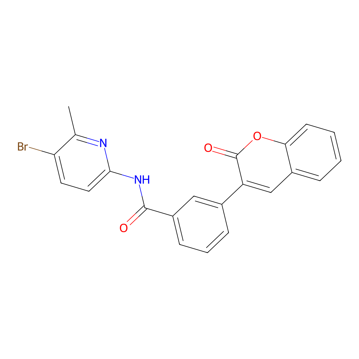 N-(5-bromo-6-methyl-2-pyridinyl)-3-(2-oxo-1-benzopyran-3-yl)benzamide molecular structure, CAS 838812-49-0