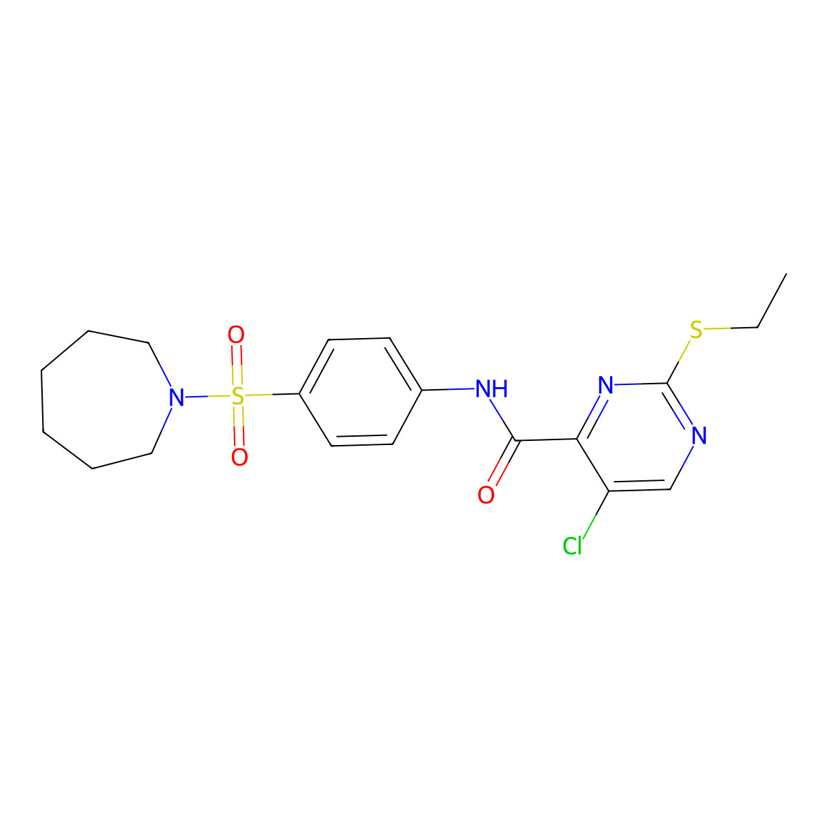 N-[4-(azepan-1-ylsulfonyl)phenyl]-5-chloro-2-(ethylsulfanyl)pyrimidine-4-carboxamide molecular structure, CAS 838812-87-6