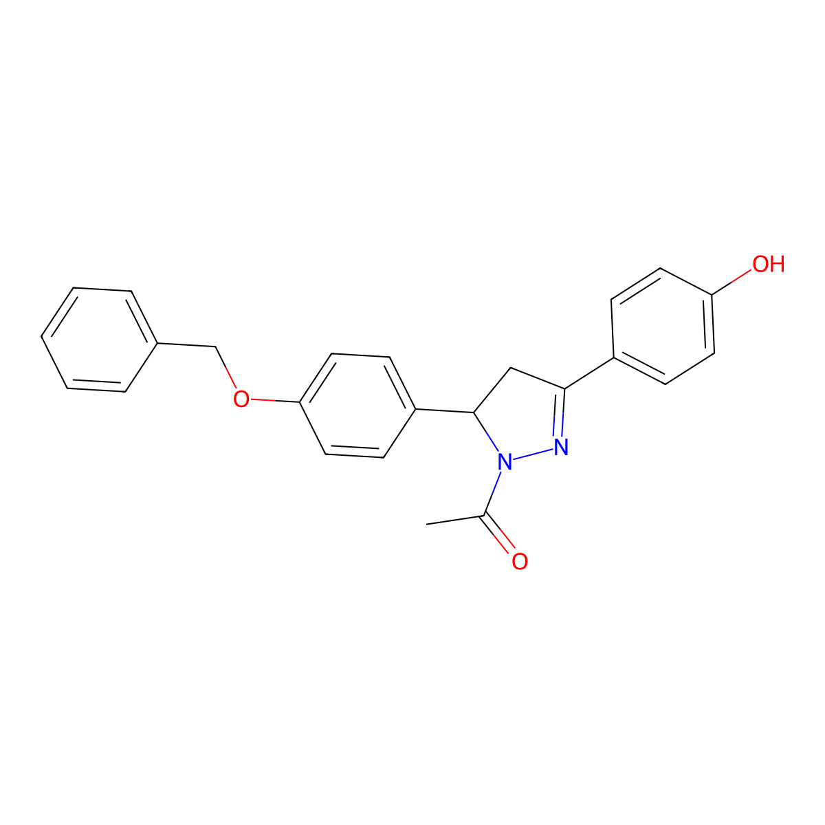 1-{5-[4-(benzyloxy)phenyl]-3-(4-hydroxyphenyl)-4,5-dihydro-1H-pyrazol-1-yl}ethan-1-one molecular structure, CAS 838813-04-0