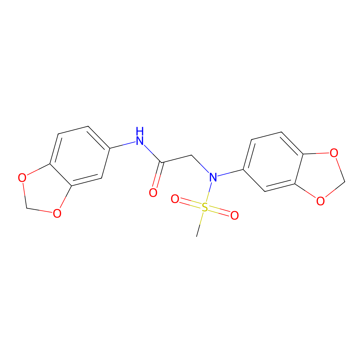 N-(1,3-benzodioxol-5-yl)-2-[1,3-benzodioxol-5-yl(methylsulfonyl)amino]acetamide molecular structure, CAS 838813-19-7