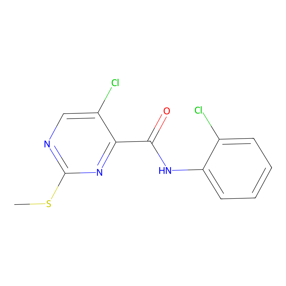 5-chloro-N-(2-chlorophenyl)-2-(methylsulfanyl)pyrimidine-4-carboxamide molecular structure, CAS 838813-34-6
