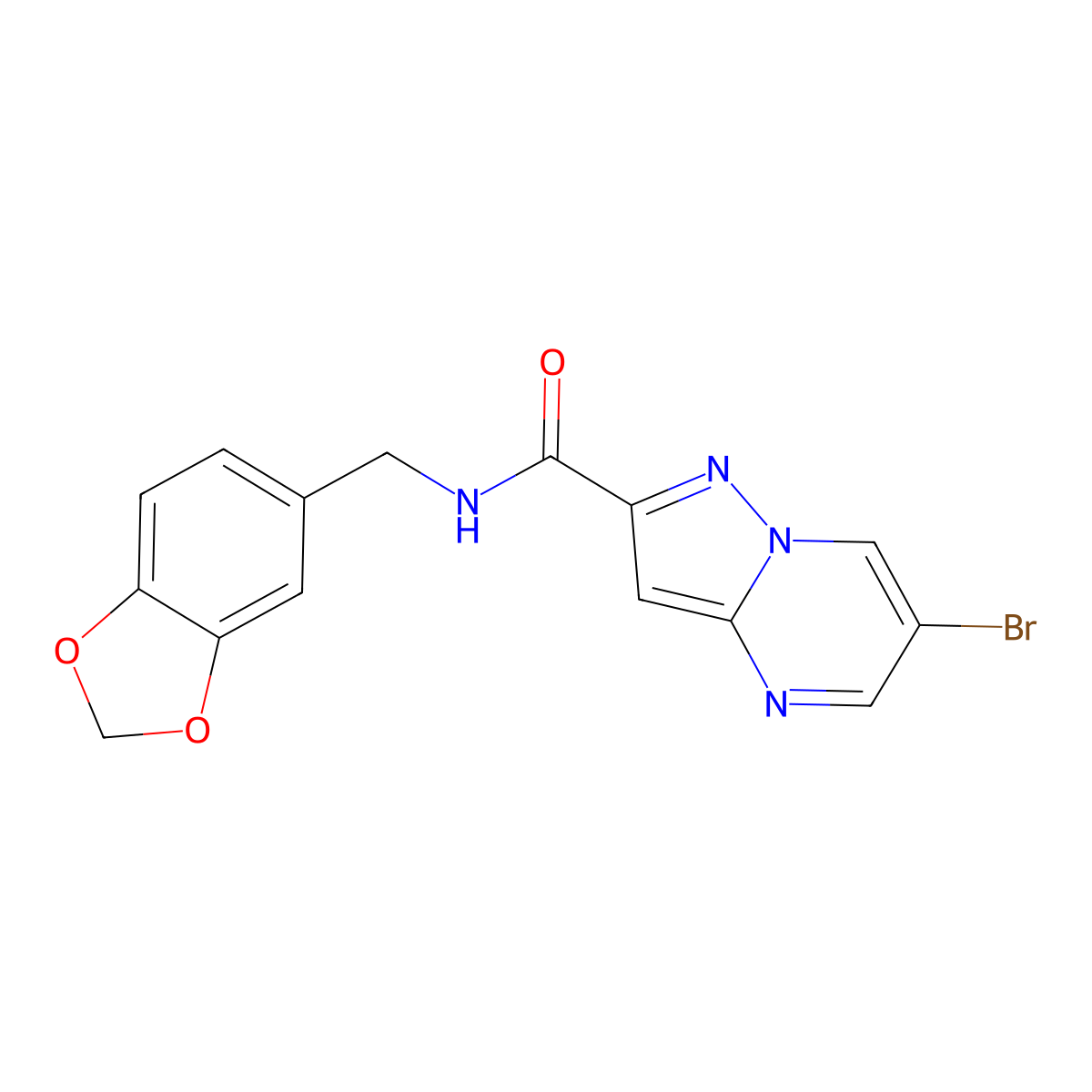N-(1,3-benzodioxol-5-ylmethyl)-6-bromopyrazolo[1,5-a]pyrimidine-2-carboxamide molecular structure, CAS 838813-41-5