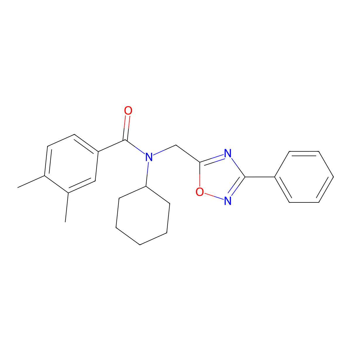 N-cyclohexyl-3,4-dimethyl-N-[(3-phenyl-1,2,4-oxadiazol-5-yl)methyl]benzamide molecular structure, CAS 838813-47-1