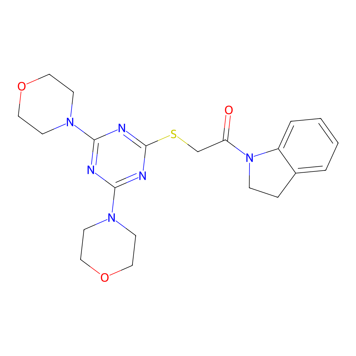 1-(2,3-Dihydroindol-1-yl)-2-[(4,6-dimorpholin-4-yl-1,3,5-triazin-2-yl)sulfanyl]ethanone molecular structure, CAS 838813-61-9