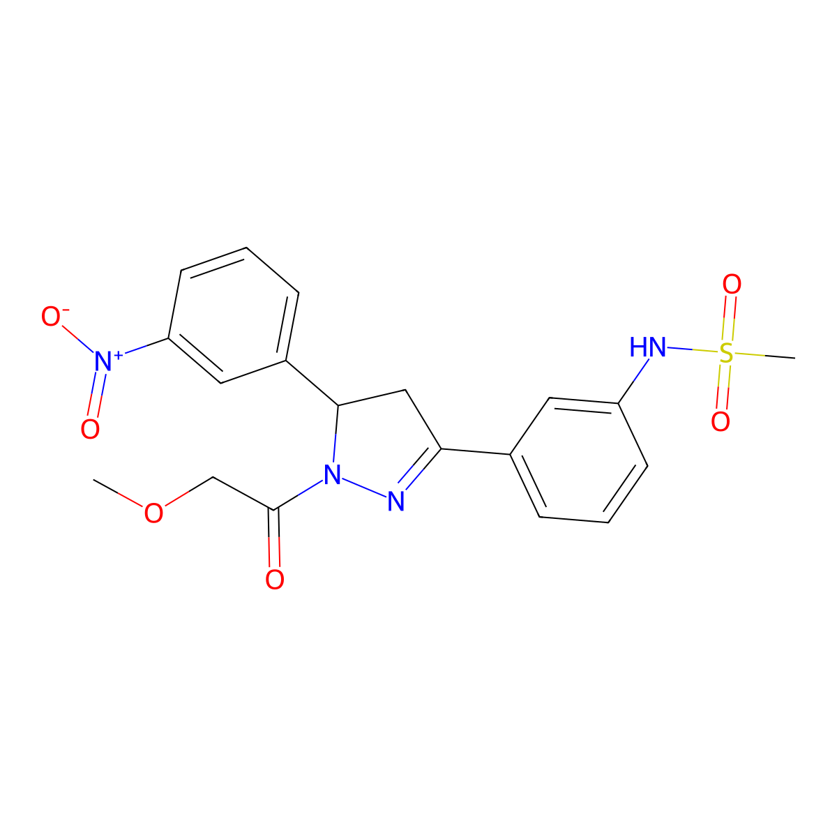 N-(3-(1-(2-methoxyacetyl)-5-(3-nitrophenyl)-4,5-dihydro-1H-pyrazol-3-yl)phenyl)methanesulfonamide molecular structure, CAS 838813-71-1
