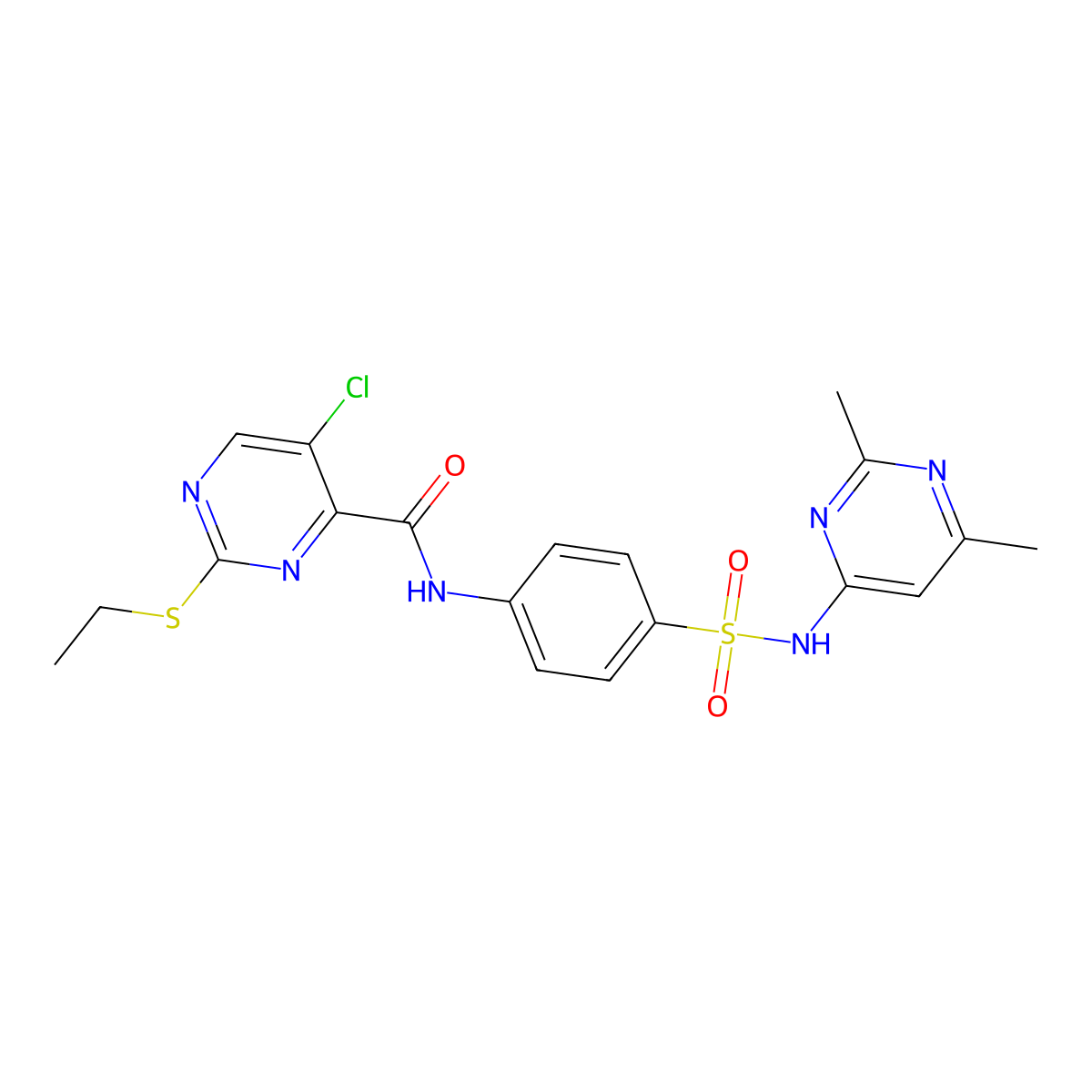 5-chloro-N-{4-[(2,6-dimethylpyrimidin-4-yl)sulfamoyl]phenyl}-2-(ethylsulfanyl)pyrimidine-4-carboxamide molecular structure, CAS 838813-98-2