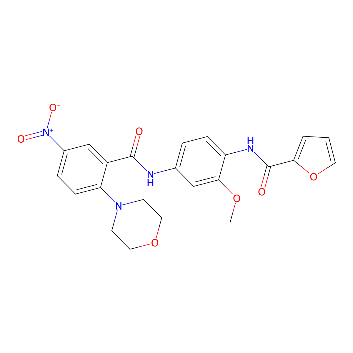 N-[2-methoxy-4-[(2-morpholin-4-yl-5-nitrobenzoyl)amino]phenyl]furan-2-carboxamide molecular structure, CAS 838814-67-8