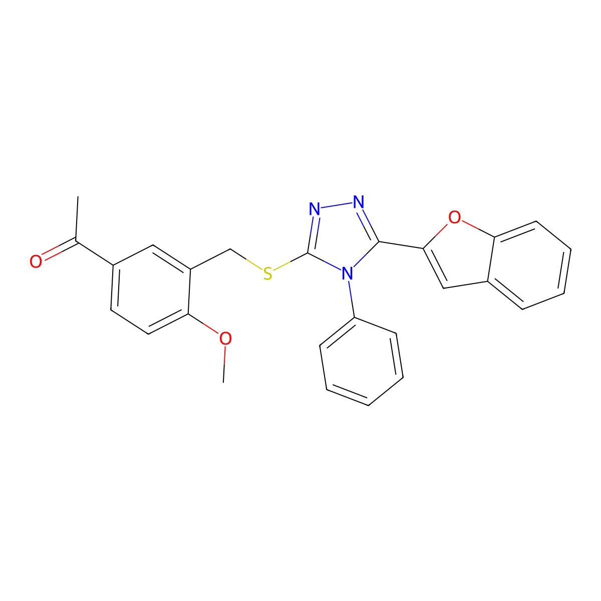 1-[3-[[5-(1-Benzofuran-2-yl)-4-phenyl-1,2,4-triazol-3-yl]sulfanylmethyl]-4-methoxyphenyl]ethanone molecular structure, CAS 838814-72-5