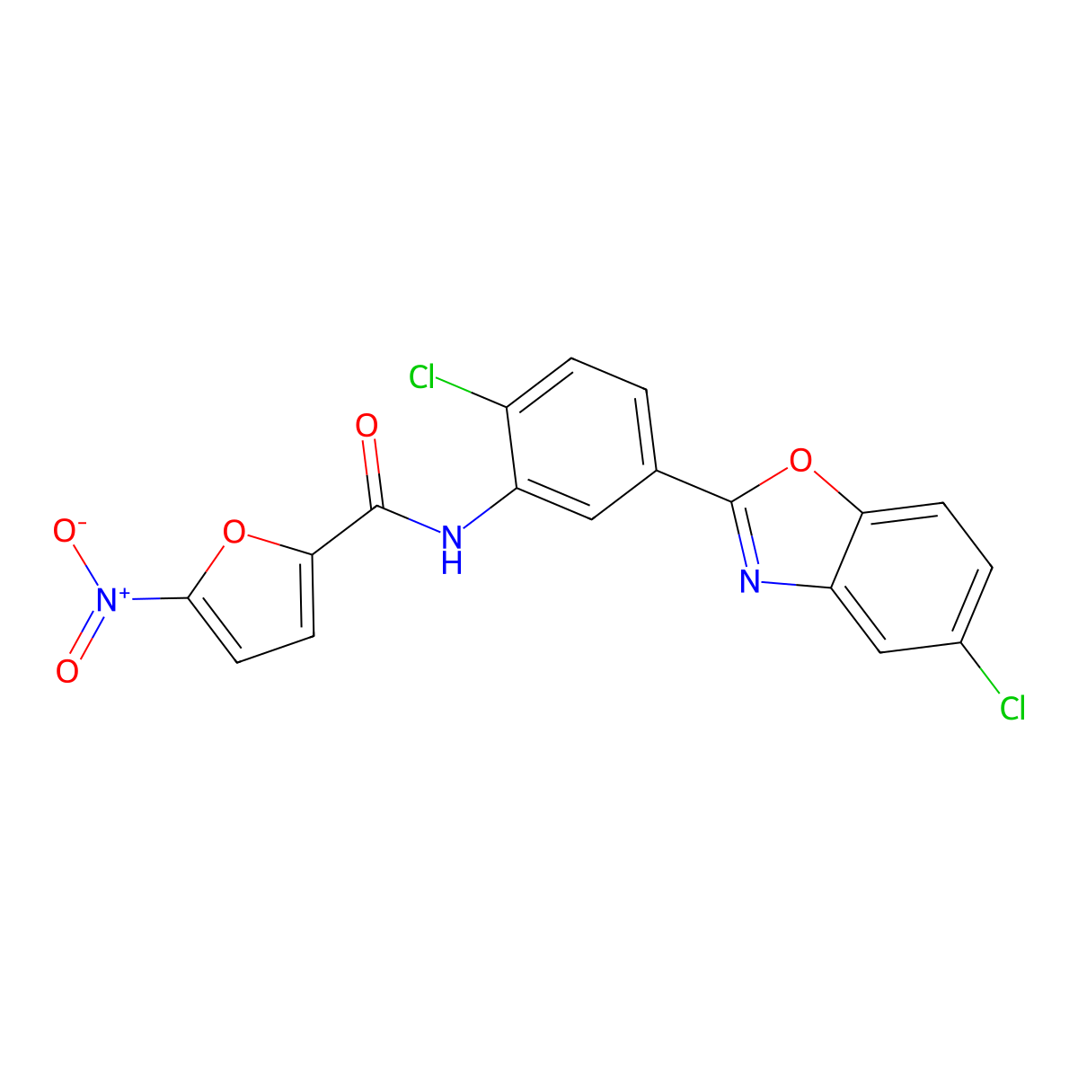 N-[2-chloro-5-(5-chloro-1,3-benzoxazol-2-yl)phenyl]-5-nitrofuran-2-carboxamide molecular structure, CAS 838814-73-6