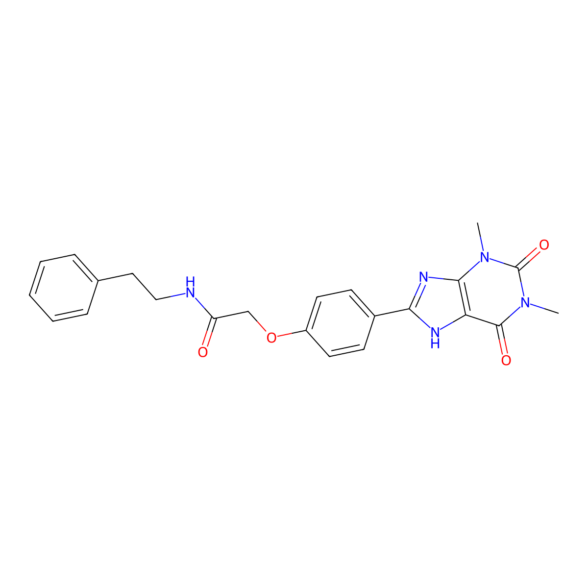 2-[4-(1,3-dimethyl-2,6-dioxo-2,3,6,7-tetrahydro-1H-purin-8-yl)phenoxy]-N-(2-phenylethyl)acetamide molecular structure, CAS 838814-78-1