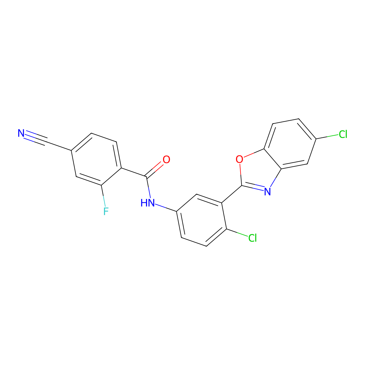 N-[4-chloro-3-(5-chloro-1,3-benzoxazol-2-yl)phenyl]-4-cyano-2-fluorobenzamide molecular structure, CAS 838814-88-3