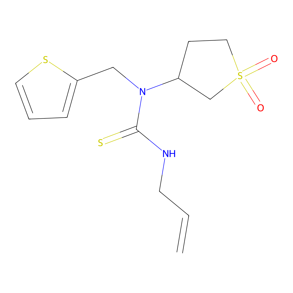 1-(1,1-Dioxothiolan-3-yl)-3-prop-2-enyl-1-(thiophen-2-ylmethyl)thiourea molecular structure, CAS 838815-30-8