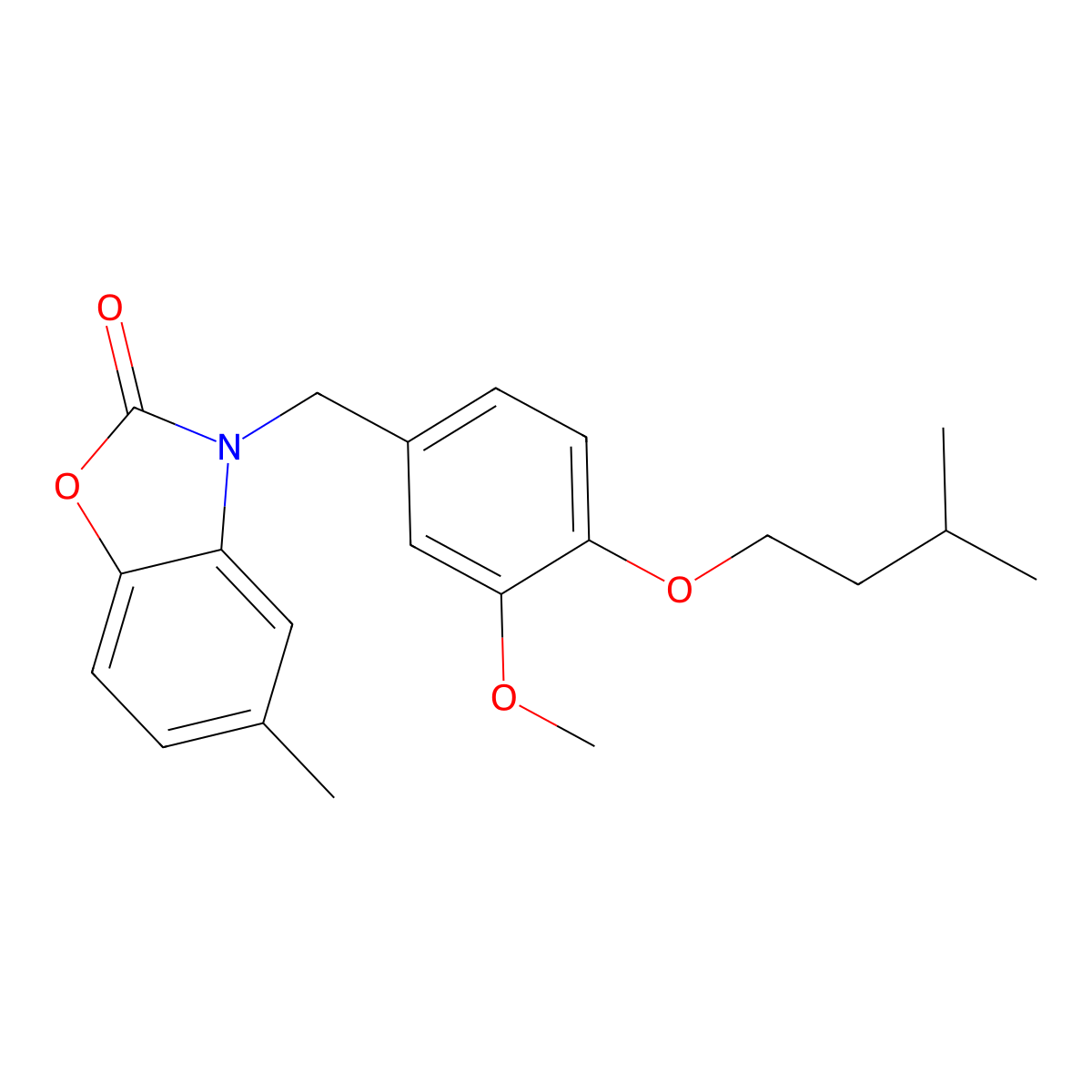 3-(4-(isopentyloxy)-3-methoxybenzyl)-5-methylbenzo[d]oxazol-2(3H)-one molecular structure, CAS 838815-60-4