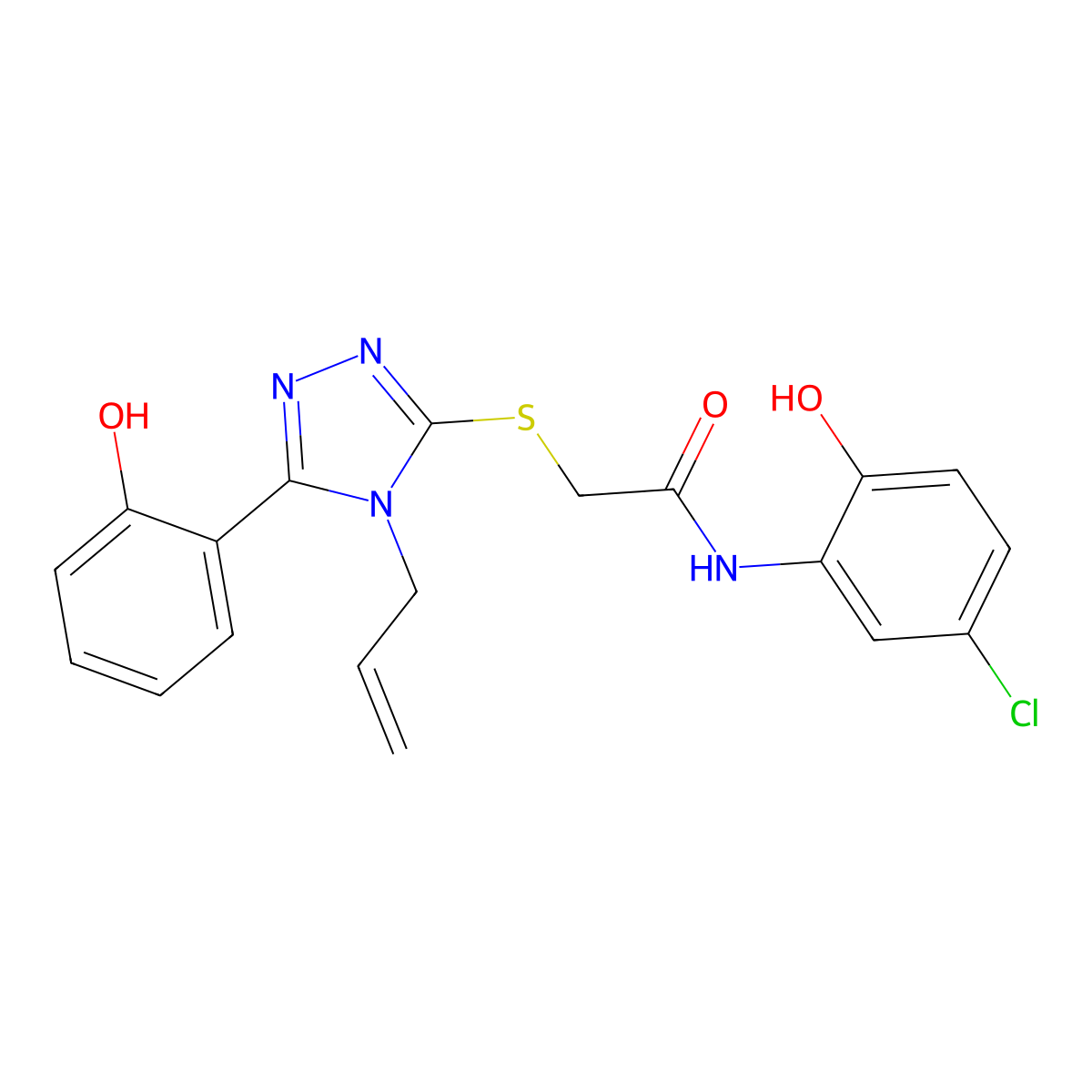 2-((4-allyl-5-(2-hydroxyphenyl)-4H-1,2,4-triazol-3-yl)thio)-N-(5-chloro-2-hydroxyphenyl)acetamide molecular structure, CAS 838815-72-8