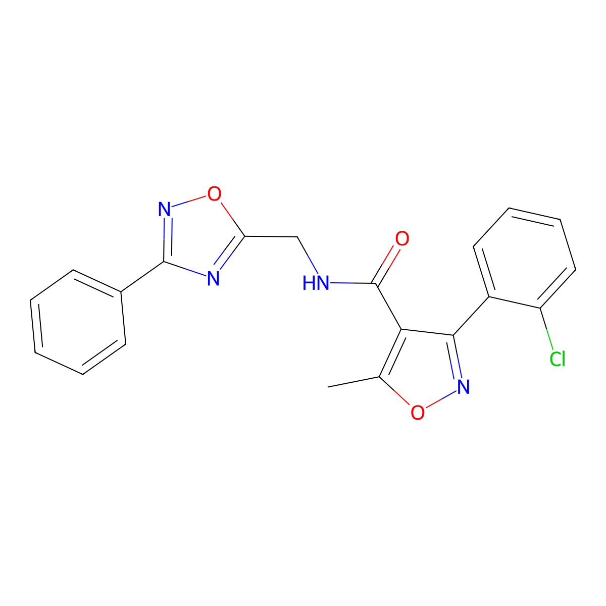 3-(2-chlorophenyl)-5-methyl-N-[(3-phenyl-1,2,4-oxadiazol-5-yl)methyl]-1,2-oxazole-4-carboxamide molecular structure, CAS 838815-76-2